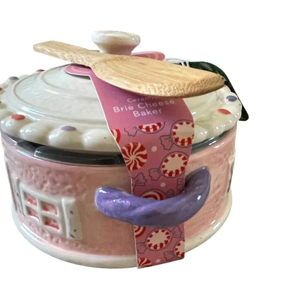 Pink Gingerbread House Brie Cheese Baker with Lid Bakeshop Christmas 2024 New